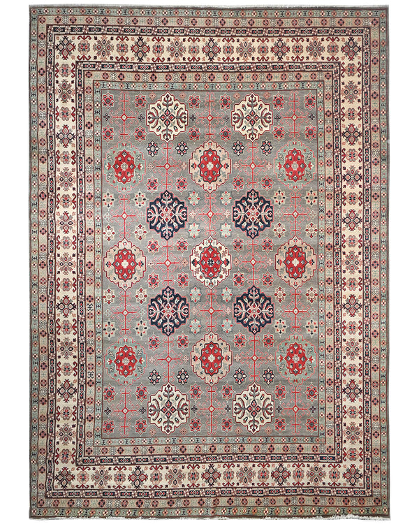 13x16 Gray Kuba Afghan Hand Knotted Wool Area Rug